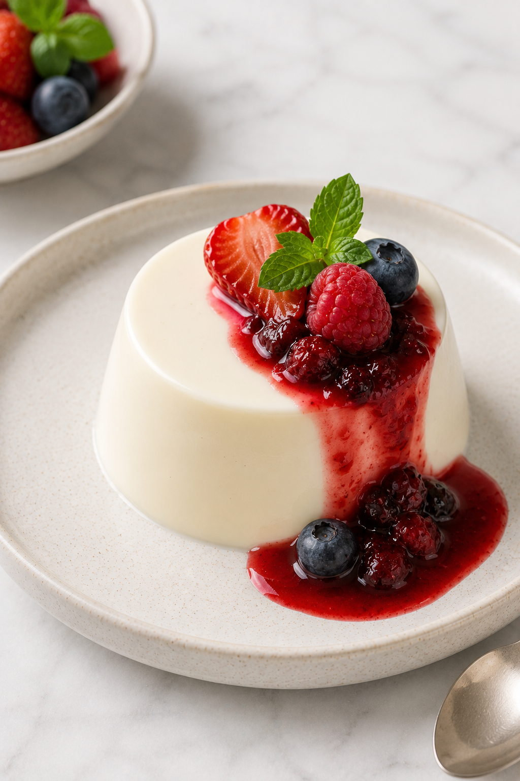 Vanilla panna cotta with fresh berry compote