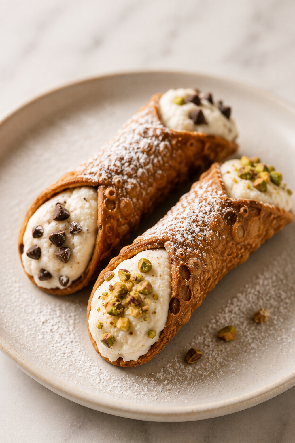 Sicilian cannoli filled with sweet ricotta cream