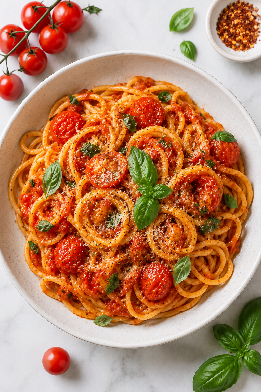 Penne all'arrabbiata with spicy tomato and chili sauce