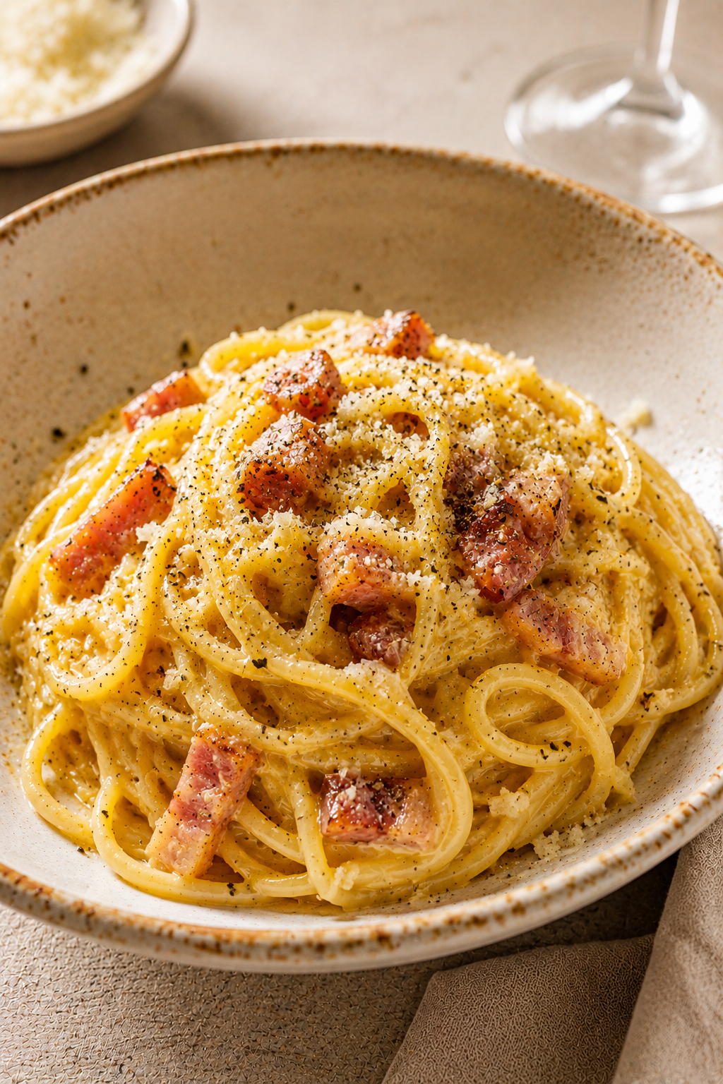 Spaghetti alla Carbonara with pancetta, egg, and pecorino