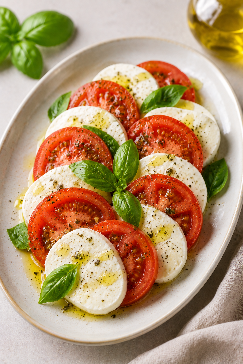 Caprese salad with fresh mozzarella, tomato, and basil
